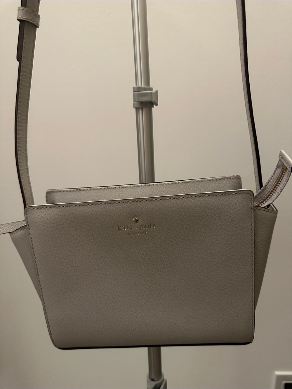 kate spade ♠️ Gray Pebbled Leather Crossbody Bag with Gold Logo